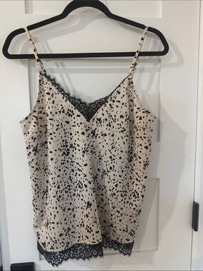 a new day Beige & Black Dalmatian Print Lace Trim Cami